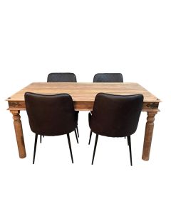 Jali Natural 160cm Dining Table & 4 Henley Faux Leather Dining Chairs