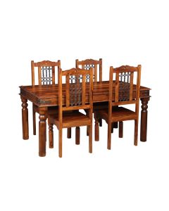 Jali Mango - Honey 160cm Dining Table & 4 Solid Jali Dining Chairs - In Stock