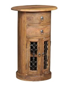 Jali Sheesham Drum Cabinet - In Stock-Natural