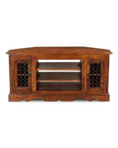 Jali Sheesham - 114cm Corner TV Unit -Honey