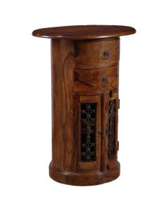 Jali Sheesham Drum Cabinet - In Stock-Honey