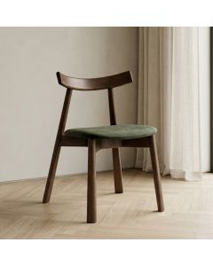 Japandi Green Velvet Oak Dining Chair (Dark Leg) - In Stock