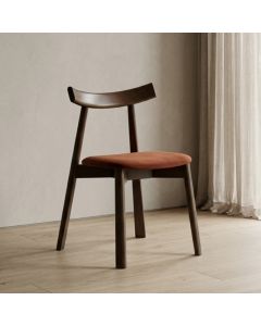 Japandi Rust Orange Velvet Oak Dining Chair (Dark Leg) - In Stock