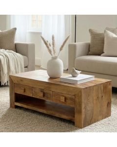 Light Dakota Mango Wood 110cm 6 Drawer Coffee Table