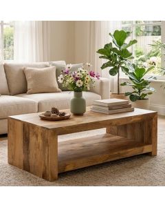 Light Dakota Mango Wood 110cm Open Coffee Table