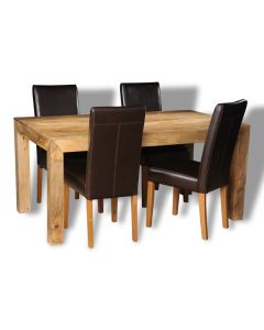 Light Mango Wood 160cm Dining Table & 4 Barcelona Chairs : Barcelona - Brown