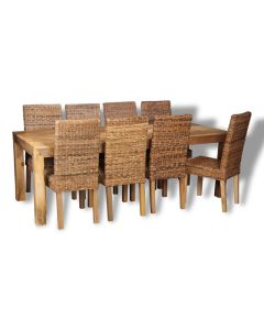 Dakota Light 220cm Dining Table & 8 Rattan Chairs : Havana