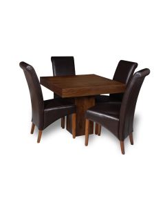 Mango Wood 90cm Cube Dining Table & 4 Rollback Chairs