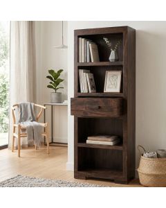 Mango Wood Walnut 65cm 1 Drawer Bookcase