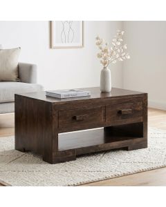 Mango Wood Walnut 90cm 2 Drawer Coffee Table