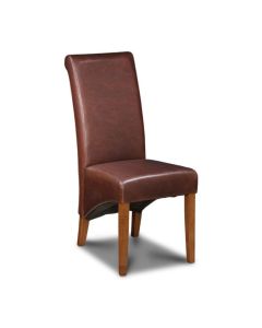Antique Brown Leather Rollback Dining Chair