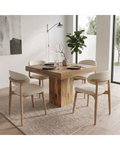 Light Dakota Mango Wood 120cm Cube Dining Table & 4 Scandi Chairs (3 Colours)