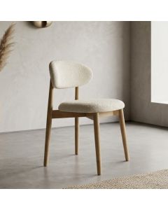 Scandi Cream Boucle Oak Dining Chair - Light Leg