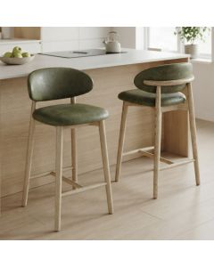 Scandi Green Faux Leather CRIB 5 Bar Stool - Light Leg - Due 16th October