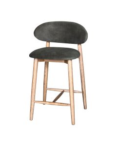 Scandi Green Velvet Oak Bar Stool - Light Leg - Due 19th July