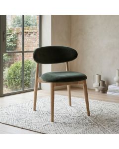 Scandi Green Velvet Oak Dining Chair - Light Leg