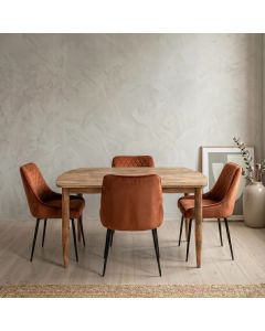 Scandi Mango 130cm Dining Table & 4 Henley Velvet Dining Chairs