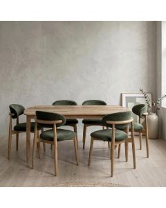 Scandi Mango 130cm Dining Table & 6 Scandi Rust-Orange Velvet Oak Dining Chair