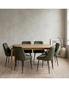 Scandi Mango 190cm Dining Table & 6 Henley Velvet Dining Chair