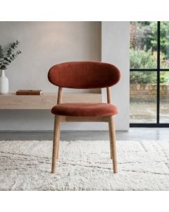 Scandi Orange Rust Velvet Oak Dining Chair