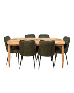 Scandi Mango 190cm Dining Table & 6 Henley Velvet Dining Chairs