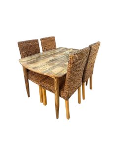 Scandi Mango 130cm Dining Table & 4 Rattan Dining Chairs