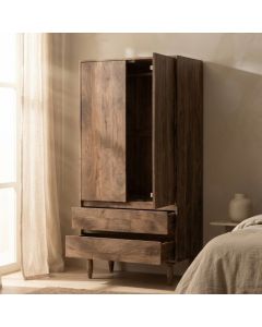 Oak Stain Scandi Mango 2 Drawer Wardrobe - In Stock
