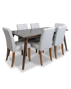 Vintage Mango Dining Table Large & 6 Milan Button Fabric Chairs