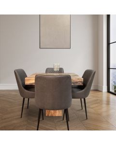 Light Mango Wood 90cm Cube Dining Table & 4 Faux Leather Dining Chairs