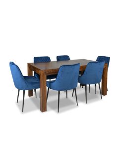 Dakota 160cm Dining Table & 6 Henley Velvet Chair-Royal Blue