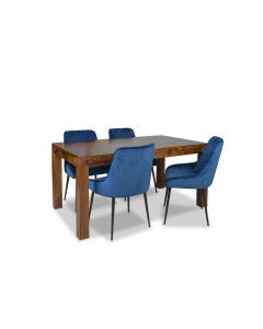 160cm Dakota Dining Table and 4 Henley Velvet Chairs-Royal Blue