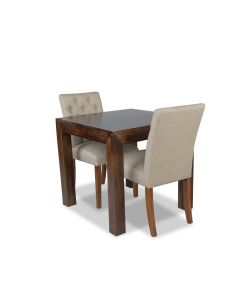 80cm Mango Wood Dining Table & 2 Milan Button Fabric Chair