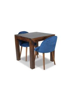 80cm Mango Wood Dining Table & 2 Zena Velvet Chair