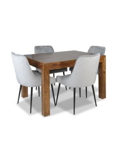 Dakota 120cm Dining Table &amp; 4 Henley Velvet Chairs-French Grey