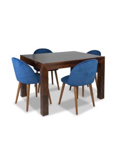 Mango 120cm Dining Table & 4 Zena Velvet Chairs
