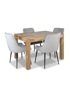 Light Mango 120cm Dining Table & 4 Henley Velvet Chairs-French Grey