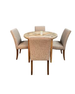 Light Vintage Mango 100cm Round Dining TAble & 4 Milan Fabric Dining Chairs