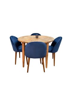 Light Vintage Mango 100cm Round Dining Table & 4 Zena Dining Chairs