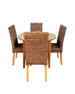 Light Vintage Mango 100cm Round Dining Table & 4 Rattan DIning Chairs
