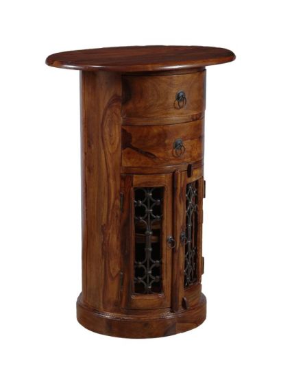 Jali Sheesham Drum Cabinet - Honey