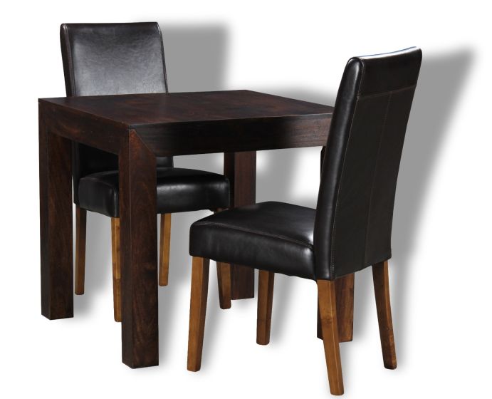 Mango Wood 80cm Dining Table and 2 Leather Dining Chairs