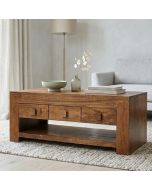 Dakota Mango Wood 110cm 6 Drawer Coffee Table