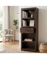 Mango Wood Walnut 65cm 1 Drawer Bookcase