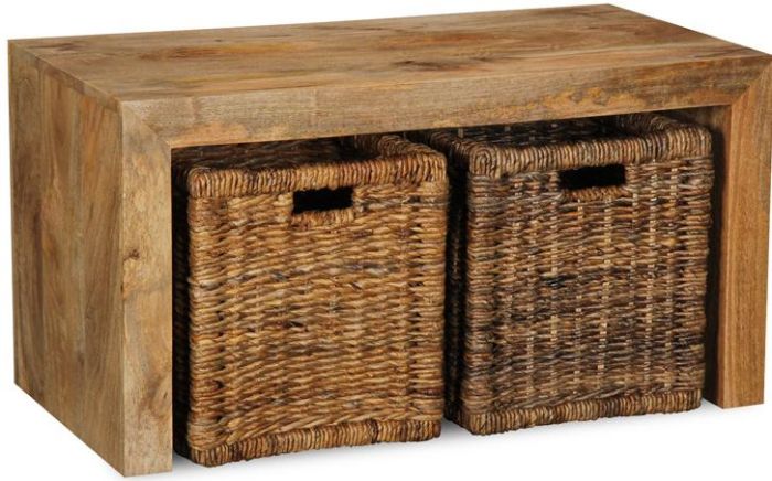 Light Dakota Coffee Table with Rattan Baskets