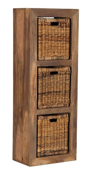 Cube Natural 3 Hole Storage Cube with Rattan Baskets