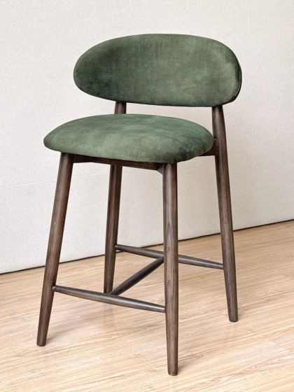 Scandi Green Velvet Bar Stool - Dark Leg - Last One Remaining