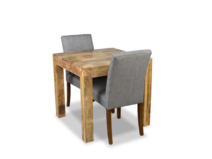 Light Mango Wood 80cm Dining Table & 2 Milan Fabric Chair