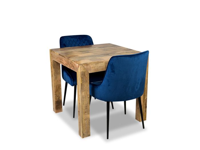 The Light Dakota 80cm Dining Table & 2 Henley Velvet Chairs