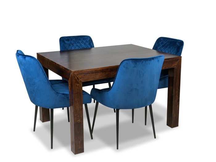 Mango Wood 120cm Dining Table & 4 Henley Velvet Chairs