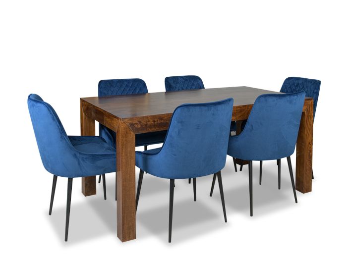Dakota 160cm Dining Table & 6 Henley Velvet Chair